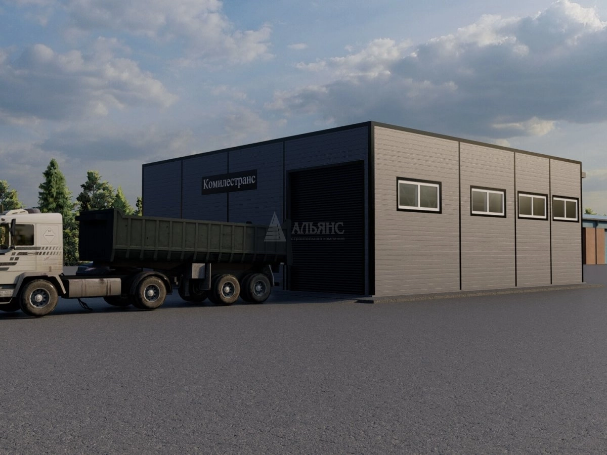 3D визуализация Гараж для грузовых автомобилей из сэндвич панелей - фото 4